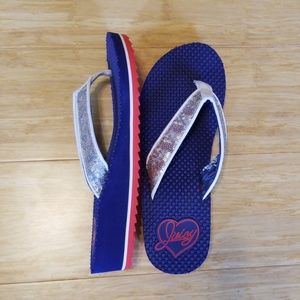 Red, white, blue sparkly flip flop sandals